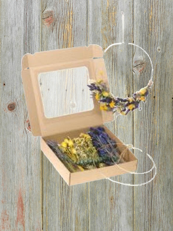 DYI DRIED FLOWER BOX WITH RINGS IN BLUE AND NATURAL COLORS